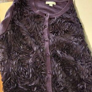 New York & Co. dark plum sweater with ruffled rosette pattern - medium